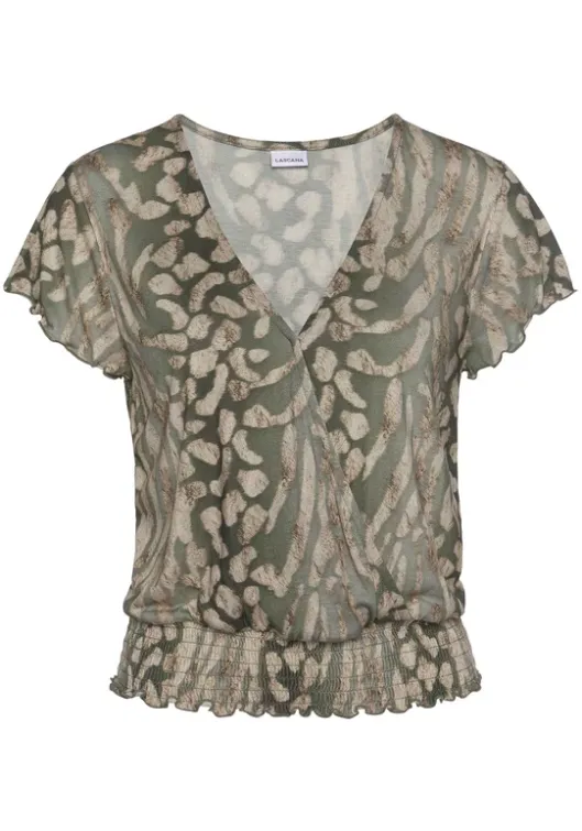 Best LASCANA Kurzarmshirt Taupe-Grun-Bedruckt