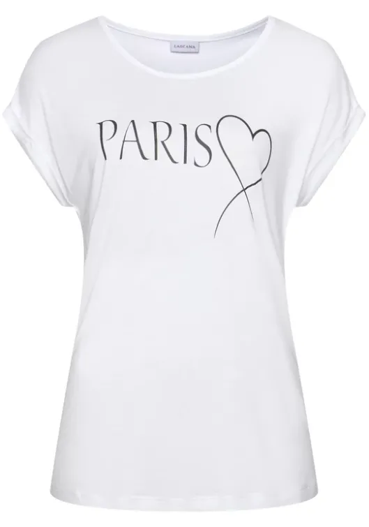 Hot LASCANA Kurzarmshirt Weis-Bedruckt