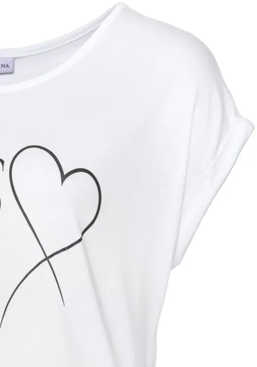 Hot LASCANA Kurzarmshirt Weis-Bedruckt