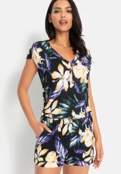 Clearance LASCANA Kurzoverall Schwarz Bedruckt