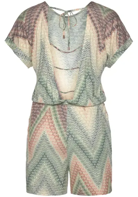 Hot LASCANA Kurzoverall Grun-Rostorange-Aubergine-Bedruckt
