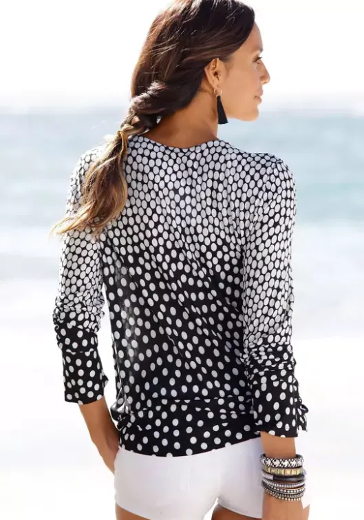 Sale LASCANA Langarmshirt Schwarz-Weis-Bedruckt