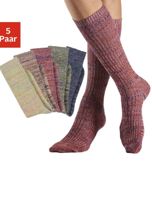 Discount LASCANA Langsocken 1X Gelb-Bunt, 1X Grun-Bunt, 1X Rot-Bunt, 1X Blau-Bunt, 1X Hellbraun-Bunt