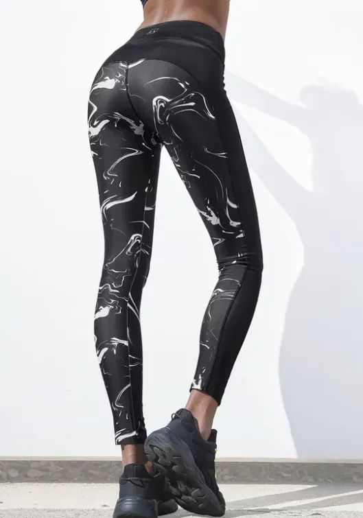 Outlet LASCANA ACTIVE Leggings"Black Marble" Schwarz-Marmoriert-Weis
