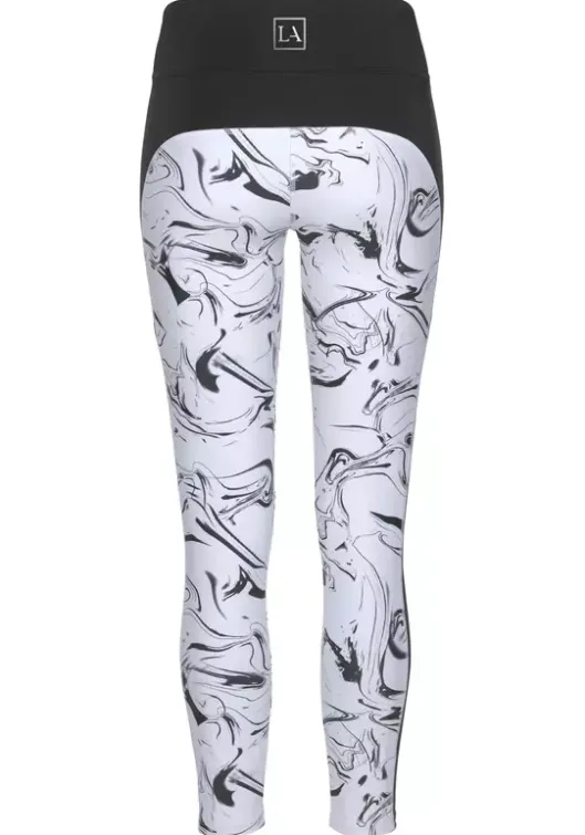 Outlet LASCANA ACTIVE Leggings"White Marble" Weis-Schwarz-Gemustert-Neongelb