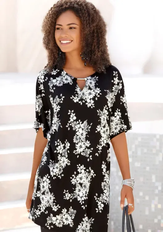 LASCANA Longshirt Schwarz-Bedruckt