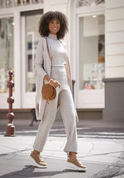 Hot LASCANA Longstrickjacke Beige-Meliert