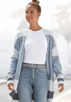 Clearance LASCANA Longstrickjacke Blau-Creme-Grau