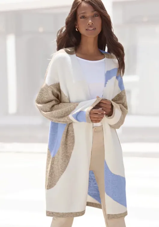 Sale LASCANA Longstrickjacke Creme-Beige-Blau