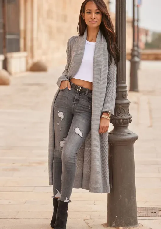 Online LASCANA Longstrickjacke Grau-Meliert
