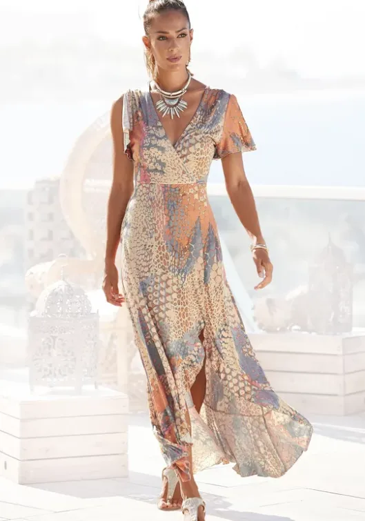 New Buffalo Maxikleid Orange-Blau-Bedruckt