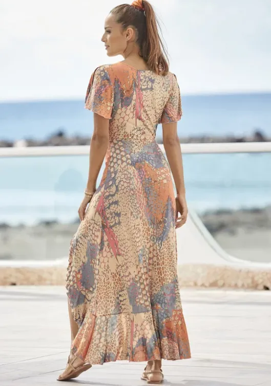 New Buffalo Maxikleid Orange-Blau-Bedruckt
