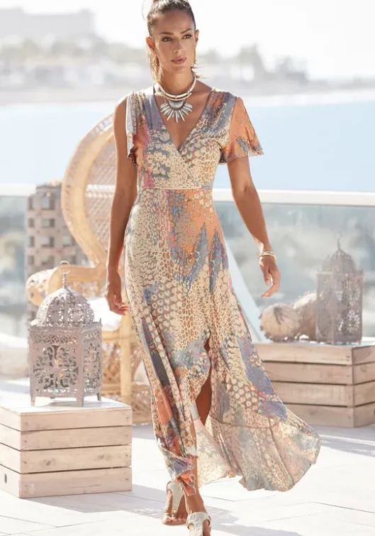 New Buffalo Maxikleid Orange-Blau-Bedruckt