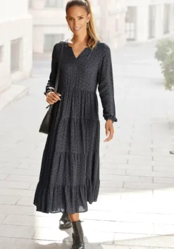 Online LASCANA Maxikleid Grau-Schwarz-Bedruckt