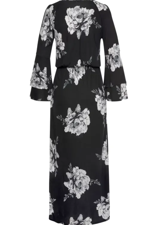 Best LASCANA Maxikleid Schwarz-Creme-Bedruckt