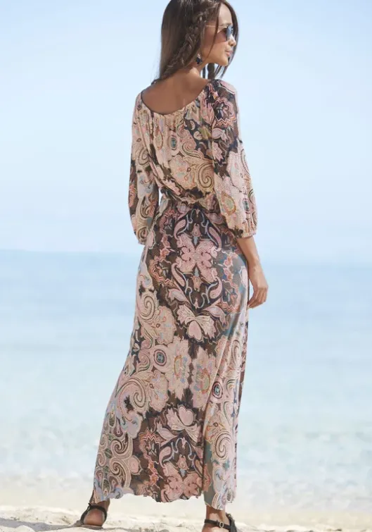 Clearance LASCANA Maxikleid Schwarz-Koralle Bedruckt