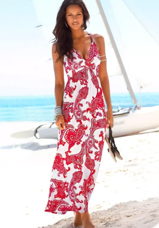 LASCANA Maxikleid Rot-Weis-Bedruckt