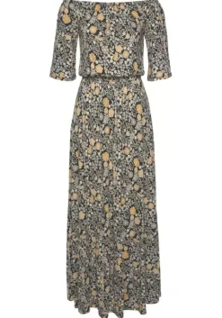 LASCANA Maxikleid Schwarz-Gelb-Bedruckt