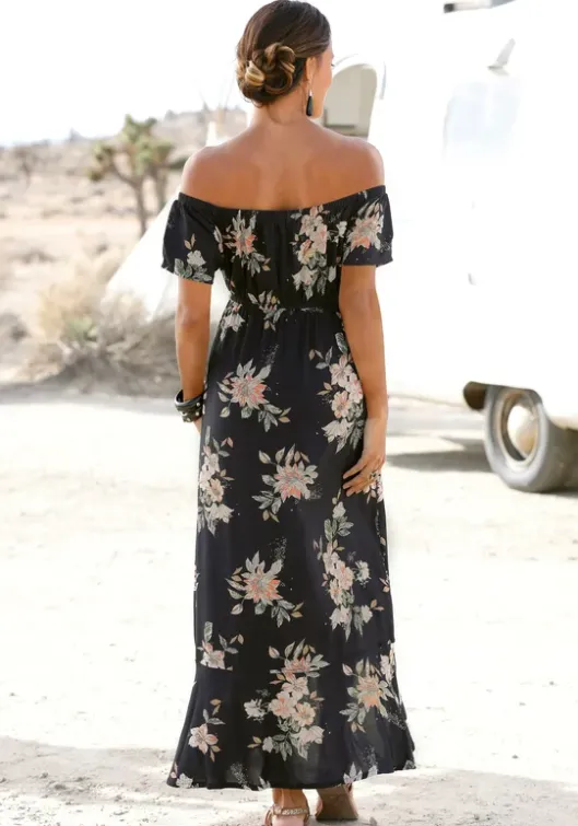 Best LASCANA Maxikleid Schwarz-Bedruckt