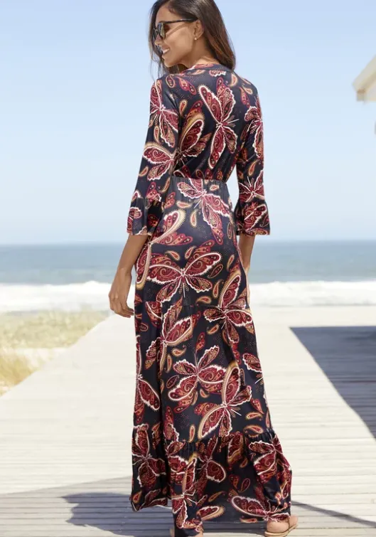 Outlet Vivance Maxikleid Blau-Rot Bedruckt
