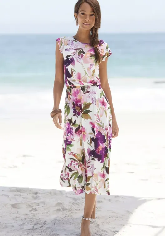 New Beachtime Midikleid Weis Bedruckt