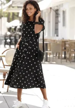 Online LASCANA Midikleid Schwarz-Sand-Bedruckt