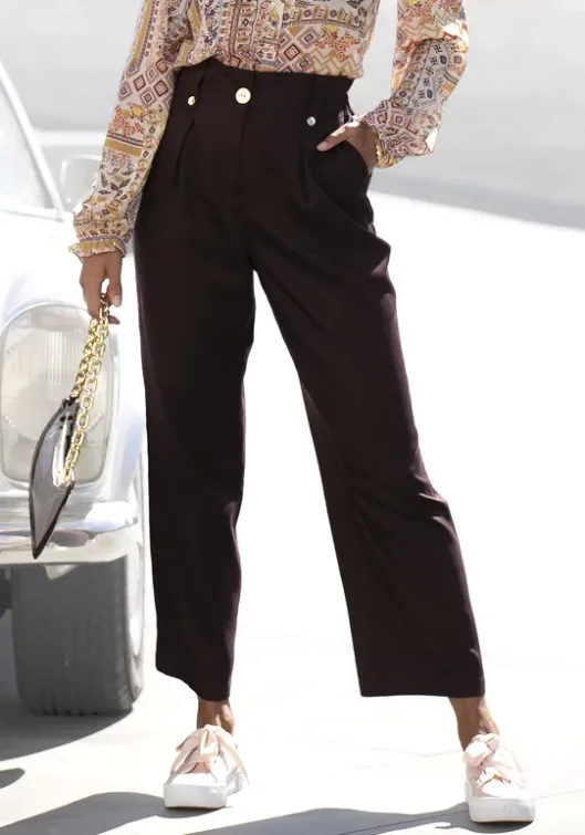 Hot LASCANA Paperbag-Hose Aubergine-Washed