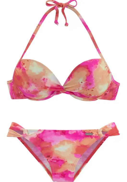 Sale Venice Beach Push-Up-Bikini"Epica" Pink-Orange-Gelb-Bedruckt