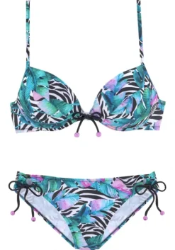 Outlet Vivance Push-Up-Bikini"Piuma" Schwarz-Bedruckt-Bunt