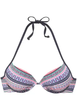 New s.Oliver Push-Up-Bikini-Top"Barcelona" Blau-Rose-Gestreift