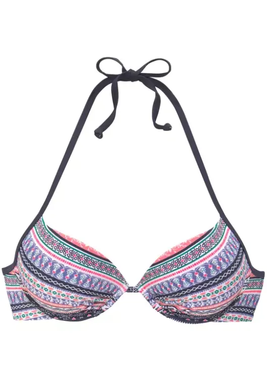 New s.Oliver Push-Up-Bikini-Top"Barcelona" Blau-Rose-Gestreift