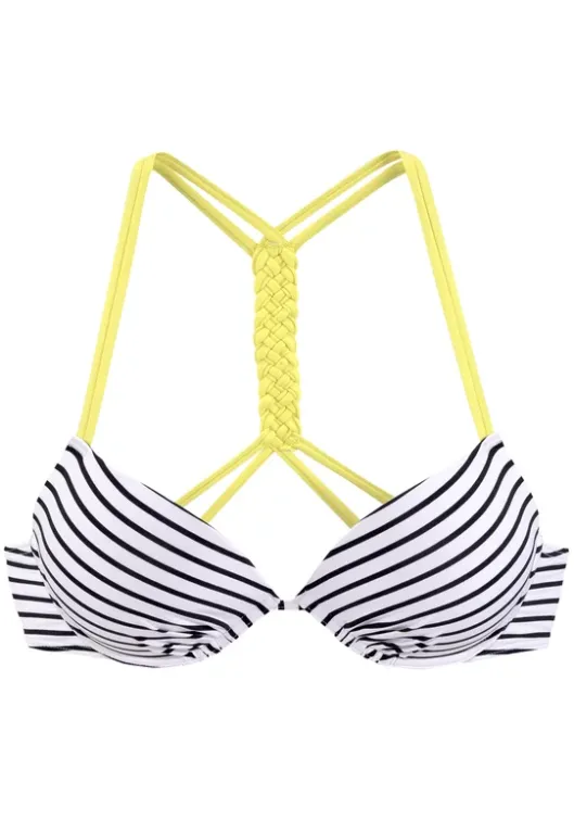 Discount Venice Beach Push-Up-Bikini-Top"Camie" Schwarz-Weis-Limette