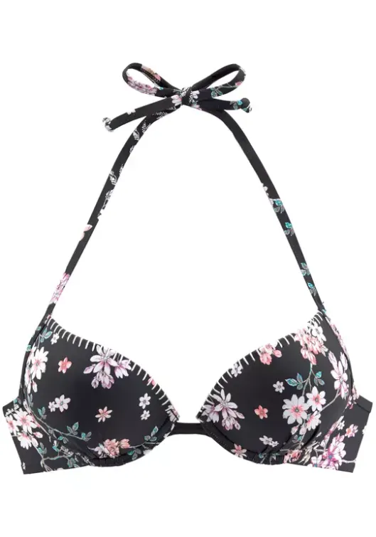Online Sunseeker Push-Up-Bikini-Top"Ditsy" Schwarz-Bedruckt