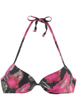 LASCANA Push-Up-Bikini-Top"Elsa" Schwarz-Pink-Bedruckt