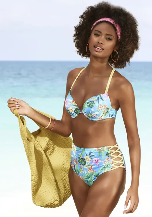 Venice Beach Push-Up-Bikini-Top"Hanni" Blau-Bedruckt