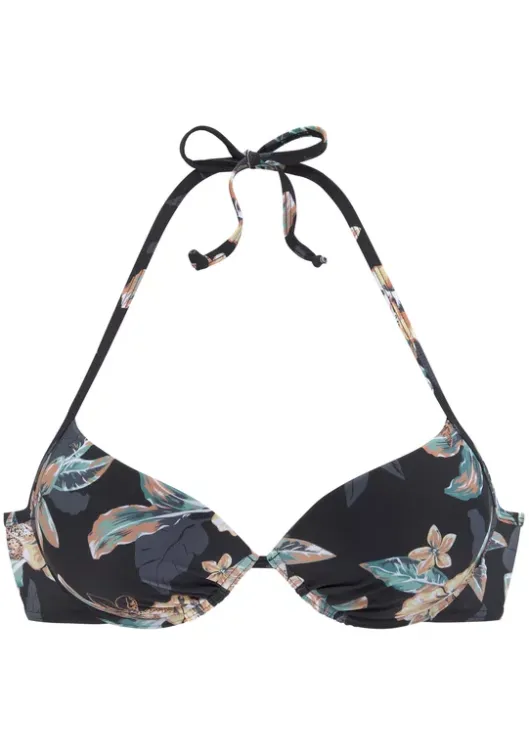 Outlet Venice Beach Push-Up-Bikini-Top"Lori" Schwarz-Bedruckt