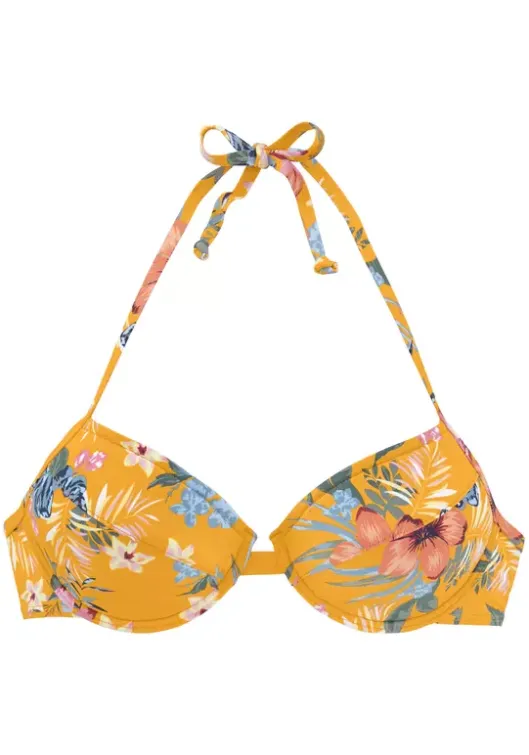 Clearance Bench. Push-Up-Bikini-Top"Maui" Gelb-Bedruckt