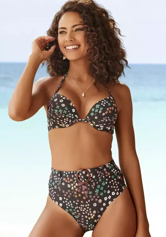 Outlet s.Oliver Push-Up-Bikini-Top"Milly" Schwarz-Bedruckt