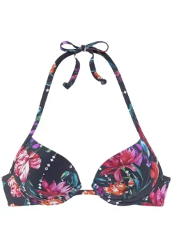 Hot Sunseeker Push-Up-Bikini-Top"Modern" Marine-Bedruckt