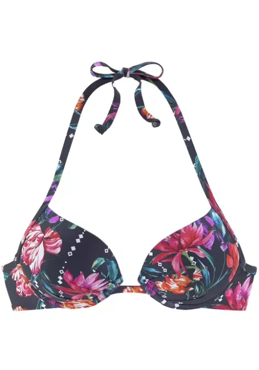 Hot Sunseeker Push-Up-Bikini-Top"Modern" Marine-Bedruckt
