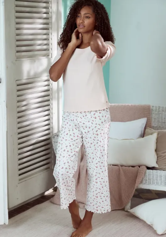 New s.Oliver Pyjamahose Ecru-Geblumt