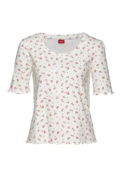 Discount s.Oliver Pyjamaoberteil Weis-Geblumt