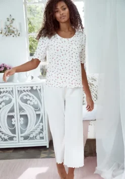 Discount s.Oliver Pyjamaoberteil Weis-Geblumt