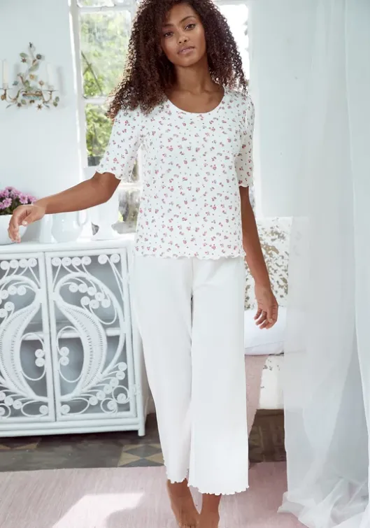 Discount s.Oliver Pyjamaoberteil Weis-Geblumt