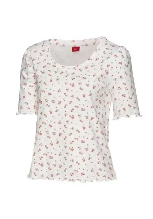 Discount s.Oliver Pyjamaoberteil Weis-Geblumt