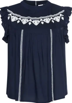 LASCANA Ruschenbluse Marine-Weis