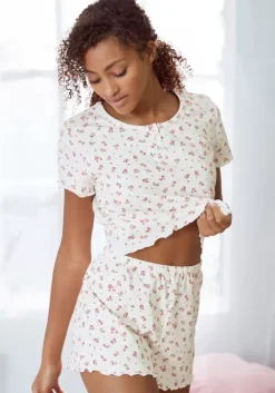 Online s.Oliver Schlafshorts Weis-Geblumt