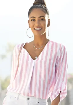Outlet LASCANA Schlupfbluse Weis-Rosa