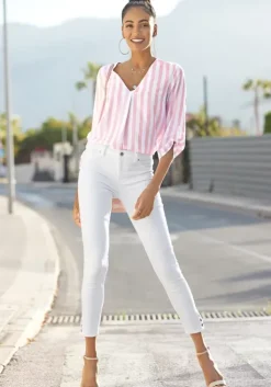 Outlet LASCANA Schlupfbluse Weis-Rosa