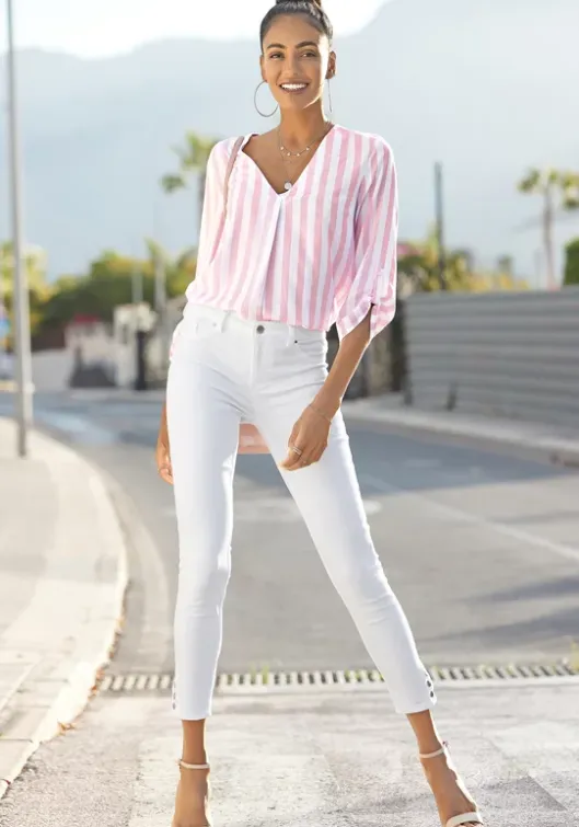 Outlet LASCANA Schlupfbluse Weis-Rosa
